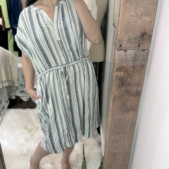 Time and Tru Striped Blue and White Dress size XLarge linen rayon fabric blend - Picture 2 of 4